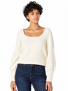 Madewell Cream Scoop Neck Ribbed Sweater Womens Size XS
